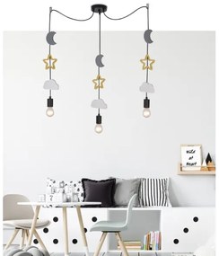 Gyermek csillár zsinóron TRIO 3xE27/20W/230V szürke/sárga/fehér