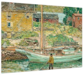 Üveg kép - Childe Hassam, Oyster Sloop, Cos Cob, reprodukciók (70x50 cm)