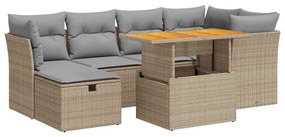 vidaXL 7 részes bézs polyrattan akácfa kerti ülőgarnitúra párnákkal