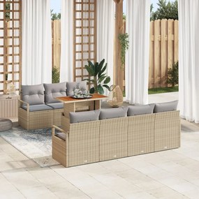 8 darabos Kert Kanapészett Párnákkal Bézs Poly Rattan Akácia, 2 személyes Kert Kanapé Párnákkal Bézs Poly Rattan