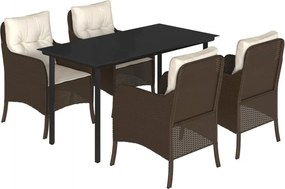 vidaXL 5 részes barna polyrattan kerti étkezőgarnitúra párnákkal