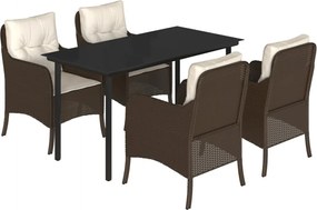 vidaXL 5 részes barna polyrattan kerti étkezőgarnitúra párnákkal