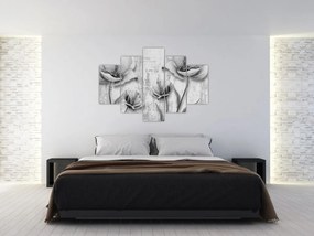 Kép - Fekete-fehér virágok a háttérben (150x105 cm)