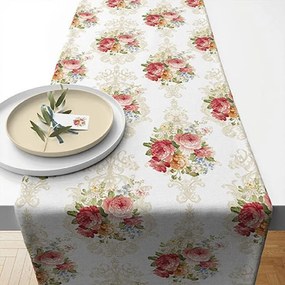 Vintage rózsa virágos asztali futó 40x150 cm