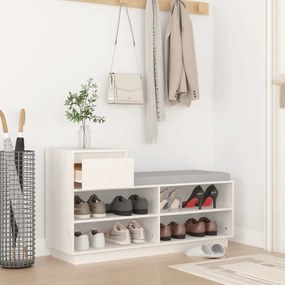 fehér tömör fenyőfa cipőszekrény 110 x 34 x 61 cm
