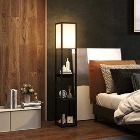 HOMCOM Állólámpa 3-szintes polccal, lábkapcsolóval, USB portokkal, MDF, fekete