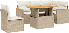 vidaXL 6 részes bézs polyrattan kerti ülőgarnitúra párnával