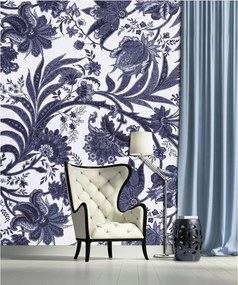 Fotótapéta Kék virágok fehér alapon elegancia 206x275 +ragasztó