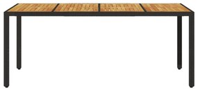 fekete polyrattan kerti asztal akácfa lappal 190 x 90 x 75 cm
