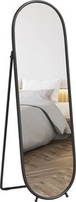 HOMCOM Nagyméretű Tükör, 160 x 40 cm Falitükör Állványon, Fém Kerettel, Ovális Padlótükör Nappaliba, Hálószobába, Fekete | Aosom