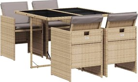 vidaXL 5 részes vegyes bézs polyrattan kerti étkezőgarnitúra párnákkal