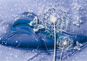 Fotótapéta pitypang pillangók kék pasztell vinil 368x254 +ragasztó