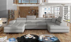 Világosszürke kinyitható-tárolóhelyes sarokkanapé (jobb oldali-U alakú) Rodrigo – ELTAP