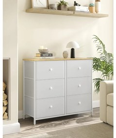 Tároló szekrény hat fiókkal, ruhás szekrény, fehér és tölgy 80x30x85cm