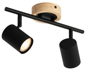 Modern spotlámpa fekete fával dönthető 2-lámpás - Jeana