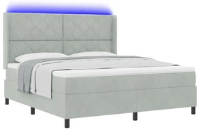 Boxspring Ágy Matrac és LED Világítás Szürke 180x200 cm Bársony