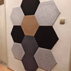 Bilnora extra sűrű Hatszögletű öntapadós hátoldalú filc hangszigetelő panel nappaliba 9mm Vastag 50*50 cm - 06 silver , 50x50x0,9cm