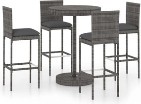 vidaXL 5 részes szürke polyrattan kerti bárszett párnákkal