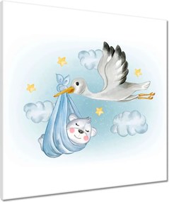 Vászonkép 60x60 Gólya és mackó Csöcs hozza a babát