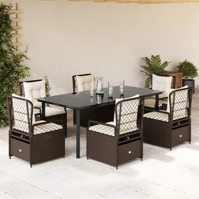7 részes barna polyrattan kerti étkezőgarnitúra párnával