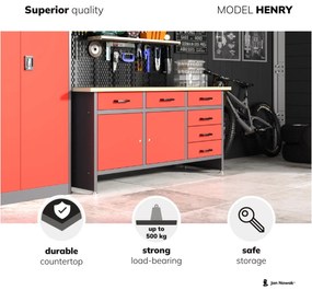 Műhelyasztal, fiókokkal és szekrénnyel HENRY, 1700 x 850 x 600 mm, fekete