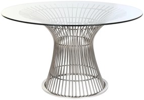 Modern design kerek étkezőasztal ezüst edzett üveg lappal