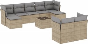vidaXL 10 részes bézs polyrattan kerti ülőgarnitúra párnával