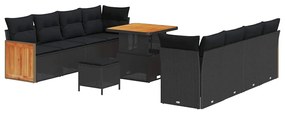 Kerti Kanapé Szett 11 pcs Fekete 80 x 80 x 71 cm polirattan