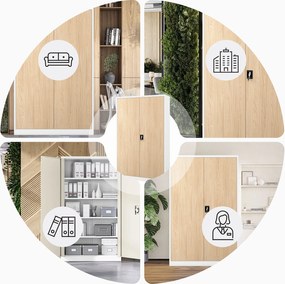 Fém irodai iratszekrény JAN II, Eco Design: fehér/sonoma tölgy