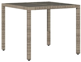 vidaXL szürke polyrattan üveglapos kerti asztal 90 x 90 x 75 cm