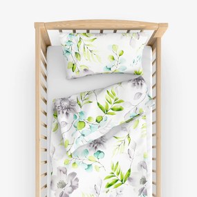 Goldea gyermek pamut ágyneműhuzat kiságyba deluxe - eucalyptus virágok 90 x 120 és 40 x 60 cm