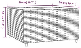 szürke polyrattan négyzet alakú kerti dohányzóasztal 50x50x30cm