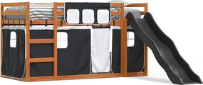 vidaXL fehér-fekete emeletes ágy csúszdával és függönnyel 90 x 200 cm