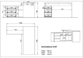 Íróasztal tölgyfa dekorral 146x145 cm Lissabon - Germania