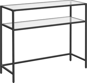 Konzolasztal polcokkal edzett üveglappal, fekete 100x80x35cm