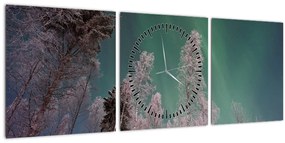 Az aurora borealis képe fagyos fák felett (órával) (90x30 cm)