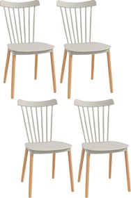 HOMCOM 4 db-os Nordic Stílusú Étkezőszék Konyhai Szék Magas Támlával Polypropylen Ülőfelülettel és Bükkfa Lábakkal 120 kg Teherbírás 48x52,5x83 cm Szü