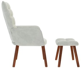 világosszürke bársony pihenőfotel zsámolynal