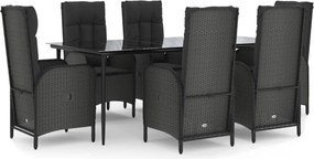 vidaXL 7 részes fekete polyrattan kerti étkezőgarnitúra párnával