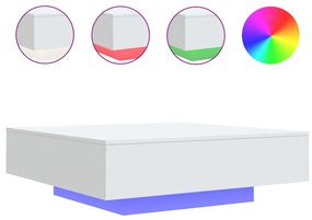 fehér dohányzóasztal LED-lámpákkal 100 x 100 x 31 cm