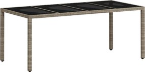 vidaXL világosszürke polyrattan üveglapos kerti asztal 190x90x75 cm
