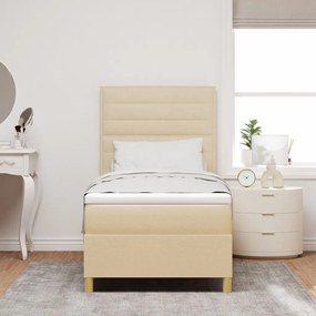 Box Spring ágy matraccal, krém, 90x200 cm, szövet