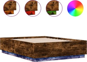 vidaXL füstös tölgy színű szerelt fa ágykeret LED-del 135x190 cm
