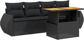 vidaXL 5 részes fekete polyrattan kerti kanapészett párnákkal