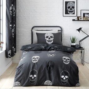 Sötétszürke egyszemélyes gyerek ágyneműhuzat 135x200 cm Skulls – Catherine Lansfield