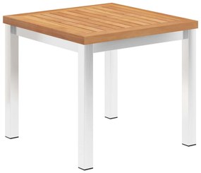 vidaXL tömör tíkfa és rozsdamentes acél kerti kisasztal 45x45x38 cm