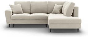 Bézs bársony kinyitható tárolóhelyes sarokkanapé (jobb oldali-L alakú) Kyoto – Cosmopolitan Design
