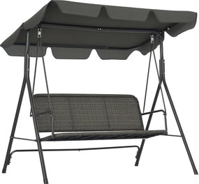 Outsunny Háromszemélyes Kültéri Kertihinta Állítható Napernyővel PE Rattan Üléssel és Kartámaszokkal Erkély Terasz Patio 240 kg Teherbírás 167x112x153