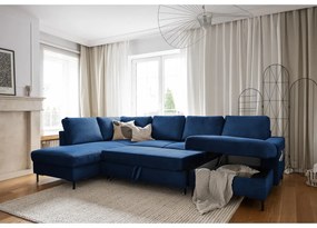 Sötétkék kordbársony kinyitható sarokkanapé (bal oldali) Lofty Lilly – Miuform