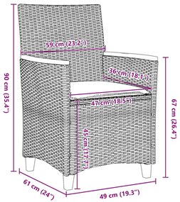 5 darabos kerti étkezőszett párnákkal, fekete poly rattan